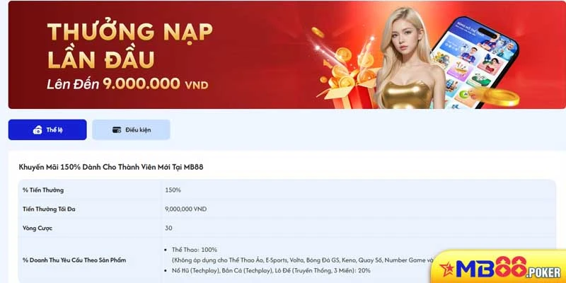MB88 Ưu Đãi 150% Khi Nạp Lần Đầu – Nạp Càng Nhiều, Thưởng Càng Lớn 1 MB88 Ưu Đãi 150% Khi Nạp Lần Đầu