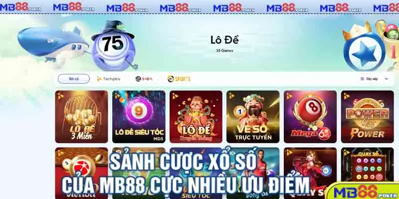 Sảnh cược xổ số của MB88 cực nhiều ưu điểm