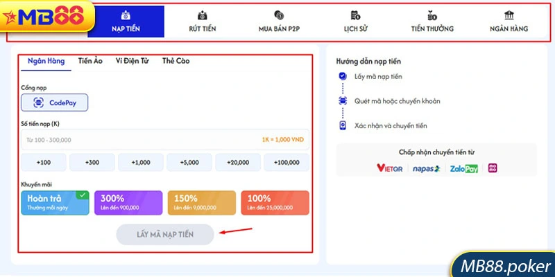 MB88 23 Các phương thức nạp rút tại mb88